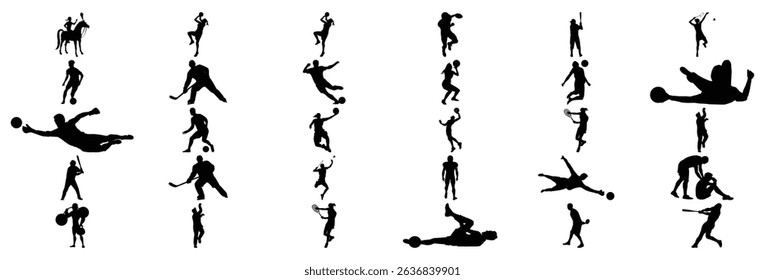 Silhouette Sports Action Poses Collection – Vector Athletes in Motion 30 Set