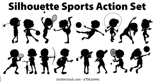 Silhouette Sports Action Set On White Background Illustration