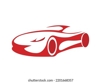 Silhouette of a sports car or city car. Car logo on a white background