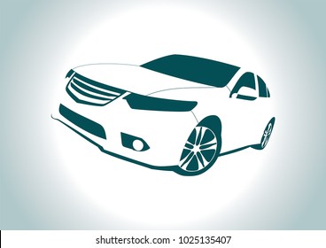 the silhouette of a sports car on grey background. Honda.