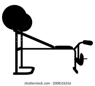 Silhouette of sports equipment isolated on white background. Bench with a barbell for the press. Side view. Vector illustration