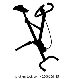 Silhouette of sports equipment isolated on white background. Bicycle trainer. Isometric view. Vector illustration