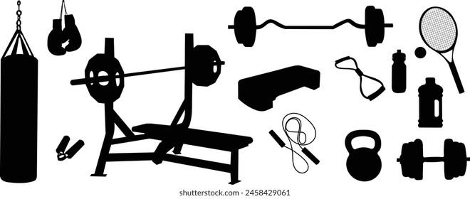 silhouette sports equipment set on white background vector