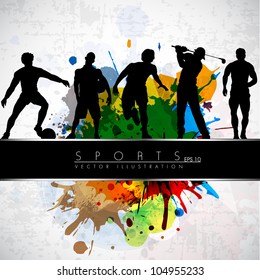 Silhouette of sports persons on colorful grungy background with text line. EPS 10. - Shutterstock ID 104955233