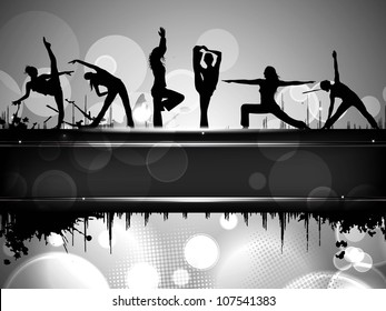 Silhouette of sports persons on colorful grungy background with text line. EPS 10.