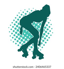 silhouette of a sporty female on a roller skate. Silhouette of sporty woman have fun on roller wheels.