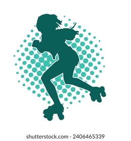 silhouette of a sporty female on a roller skate. Silhouette of sporty woman have fun on roller wheels.