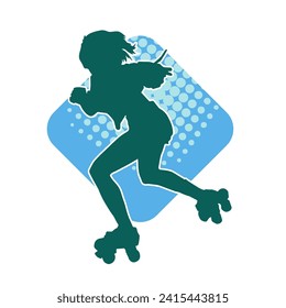 silhouette of a sporty female on a roller skate. Silhouette of sporty woman have fun on roller wheels.