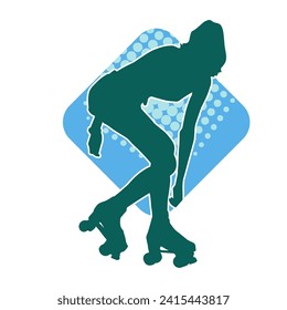 silhouette of a sporty female on a roller skate. Silhouette of sporty woman have fun on roller wheels.