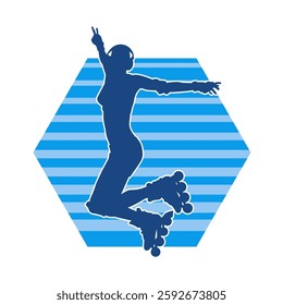 silhouette of a sporty female on a roller skate. Silhouette of sporty woman have fun on roller wheels.