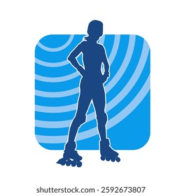 silhouette of a sporty female on a roller skate. Silhouette of sporty woman have fun on roller wheels.