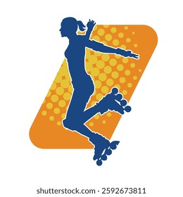 silhouette of a sporty female on a roller skate. Silhouette of sporty woman have fun on roller wheels.