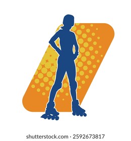 silhouette of a sporty female on a roller skate. Silhouette of sporty woman have fun on roller wheels.