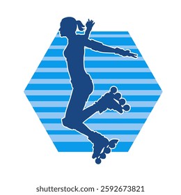 silhouette of a sporty female on a roller skate. Silhouette of sporty woman have fun on roller wheels.