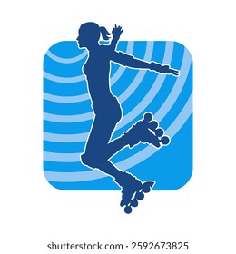 silhouette of a sporty female on a roller skate. Silhouette of sporty woman have fun on roller wheels.