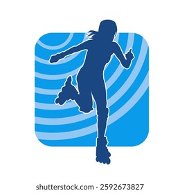 silhouette of a sporty female on a roller skate. Silhouette of sporty woman have fun on roller wheels.