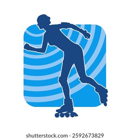 silhouette of a sporty female on a roller skate. Silhouette of sporty woman have fun on roller wheels.