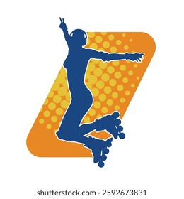 silhouette of a sporty female on a roller skate. Silhouette of sporty woman have fun on roller wheels.