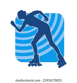 silhouette of a sporty female on a roller skate. Silhouette of sporty woman have fun on roller wheels.