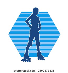 silhouette of a sporty female on a roller skate. Silhouette of sporty woman have fun on roller wheels.