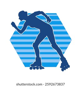 silhouette of a sporty female on a roller skate. Silhouette of sporty woman have fun on roller wheels.