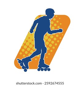 silhouette of a sporty male on a roller skate. Silhouette of sporty man have fun on roller wheels.