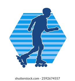 silhouette of a sporty male on a roller skate. Silhouette of sporty man have fun on roller wheels.