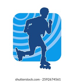 silhouette of a sporty male on a roller skate. Silhouette of sporty man have fun on roller wheels.