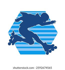 silhouette of a sporty male on a roller skate. Silhouette of sporty man have fun on roller wheels.