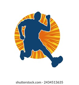 Silhouette of a sporty man in running pose. Silhouette of a male run pose.