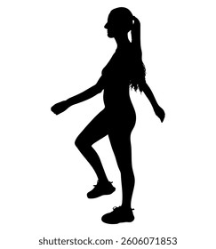 Silhouette of sporty woman practicing step aerobics, promoting healthy lifestyle and fitness. Vector illustration