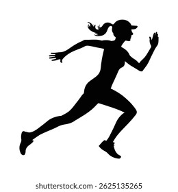Silhouette of a sporty woman running in cap, representing fitness, speed, athletic lifestyle, health, and outdoor exercise.