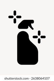 Silhouette of a spray bottle icon with sparkles, symbolizing cleaning, sanitation, and hygiene. Black spray bottle icon for cleaning products and sanitation. User interface icon vector.
