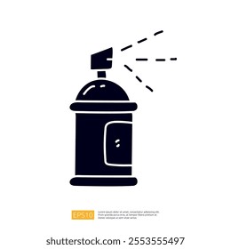 A silhouette of a spray can with a nozzle, emitting a fine mist, commonly used for painting or applying substances.