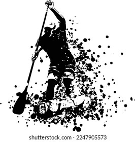 The silhouette and spray of a man who enjoys SUP