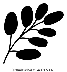 Silhouette of sprig of dogwood berries, element of Thanksgiving day festive table decoration. Dogwood berries contour holiday symbol. Simple black shape vector icon isolated on white background