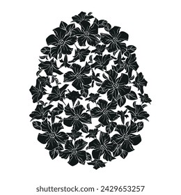 Silhouette spring flower Easter egg, hand drawn floral elements for Valentines day. Vector illustrations for card or invitations, stickers