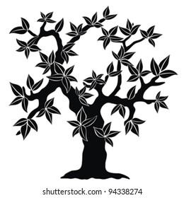 silhouette of spring tree with leaves, isolated on white