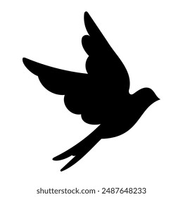 Silhouette of springtime birdie swallow. Spring bird illustration isolated on a white background.