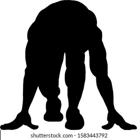 Silhouette of a sprinter on a starting line in a launch position. Vector illustration.