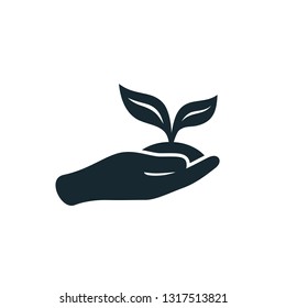 Silhouette sprout in a hand sign of environmental protection vector icon