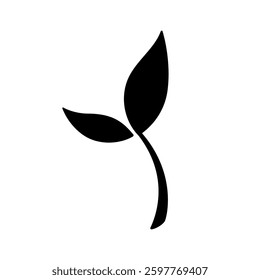 Silhouette of sprout with leaves. Illustration in flat style. Vector hand drawn illustration. Birth of a new life, beginning concept. Spring awakening of nature. Gardening concept. sprout icon