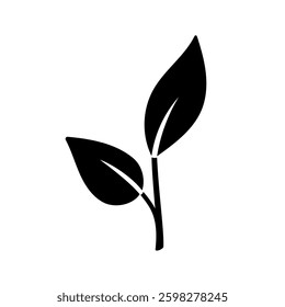 Silhouette of sprout with leaves. Illustration in flat style. Vector hand drawn illustration. Birth of a new life, beginning concept. Spring awakening of nature. Gardening concept. sprout icon