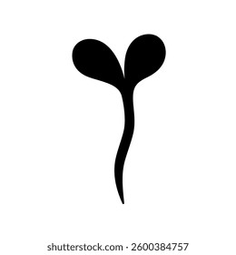 Silhouette of sprout with leaves. Illustration in flat style. Vector hand drawn illustration. Birth of a new life, beginning concept. Spring awakening of nature. Gardening concept. sprout icon