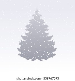Silhouette of spruce and falling snow, vector illustration