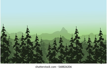 Silhouette of spruce tree landscape vector art