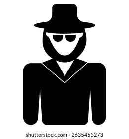Silueta del Vector del icono del espía, del hacker. Vector de icono de espía. Agente espía buscando signo, símbolo, logotipo, icono de hacker. Ilustración vectorial.	