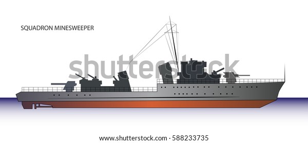 Silhouette of\
squadron minesweeper or military\
boat