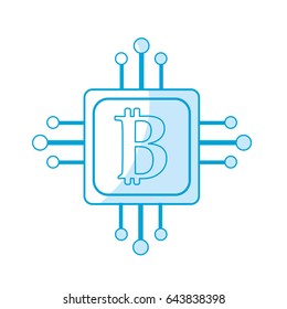 silhouette square with circuit connection and botcoin symbol