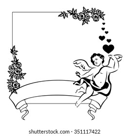 Silhouette square frame with Cupid